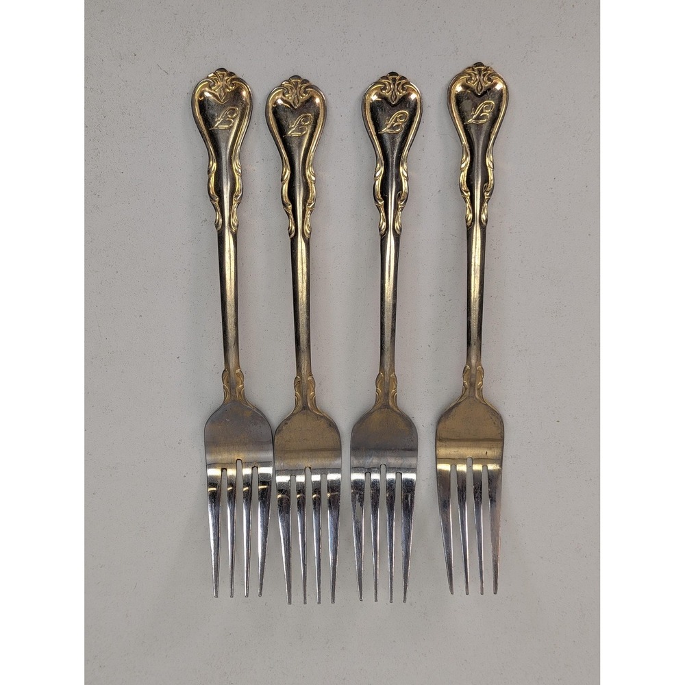 Personally Yours Stainless Steel Dinner Forks Set Of 4 Silver Tone Scroll Design